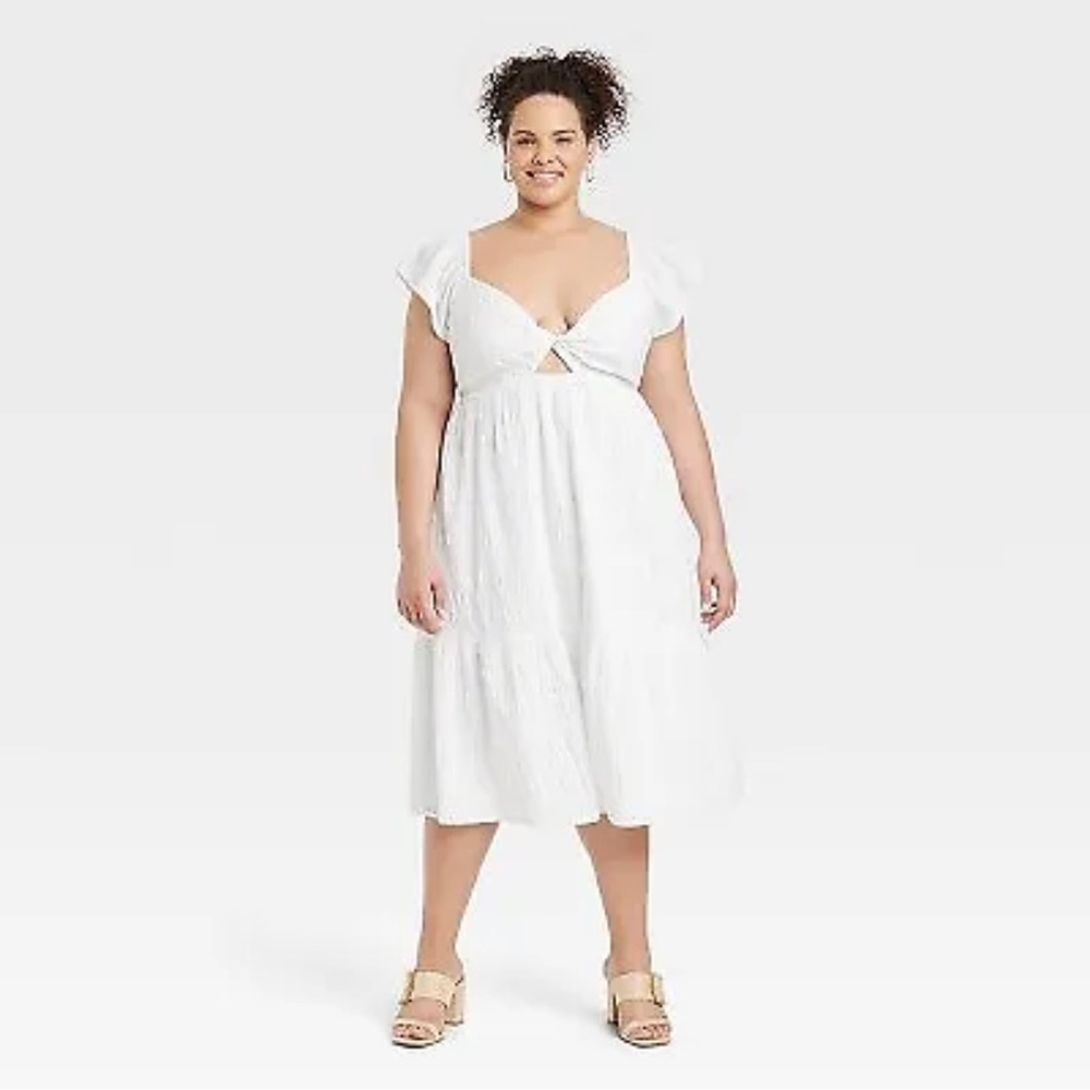 Universal Thread - Women's Flutter Short Sleeve Midi A-Line Dress - White, XXL